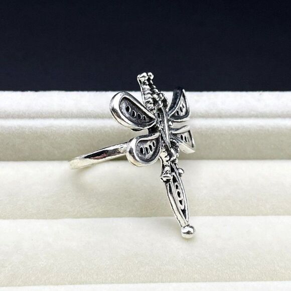 925 Sterling Silver Boho Style Detailed Dragonfly Statement Ring Size 6.5 - Picture 4 of 10